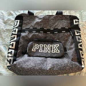 VICTORIA Secret’s PINK  tote bag with small makeup bag, grey and black